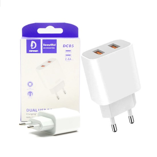 Adaptador Denmen DC05 2 USB 2,4A 5V Branco